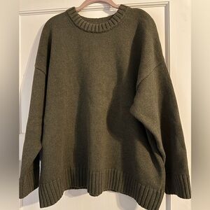 GAP 100% Cotton Oversized Crewneck Olive Green Sweater XL NWOT